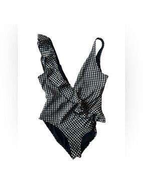 JONATHAN SIMKHAI BLACK GINGHAM ASYMMETRICAL ONE PIECE SWIM SUIT MEDIUM WOMENS